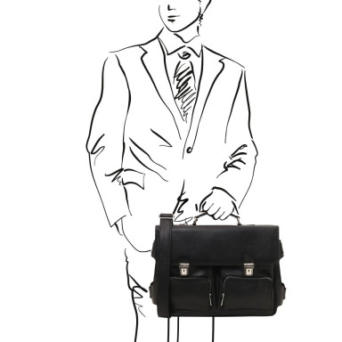 Ventimiglia Leather multi compartment TL SMART briefcase with front pockets