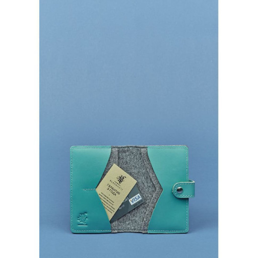 Фетровий жіноча обкладинка для паспорта 3.0 з шкіряними бірюзовими вставками