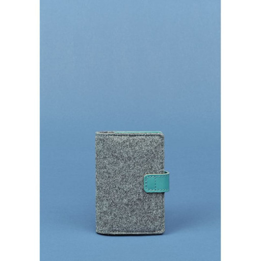 Фетровий жіноча обкладинка для паспорта 3.0 з шкіряними бірюзовими вставками