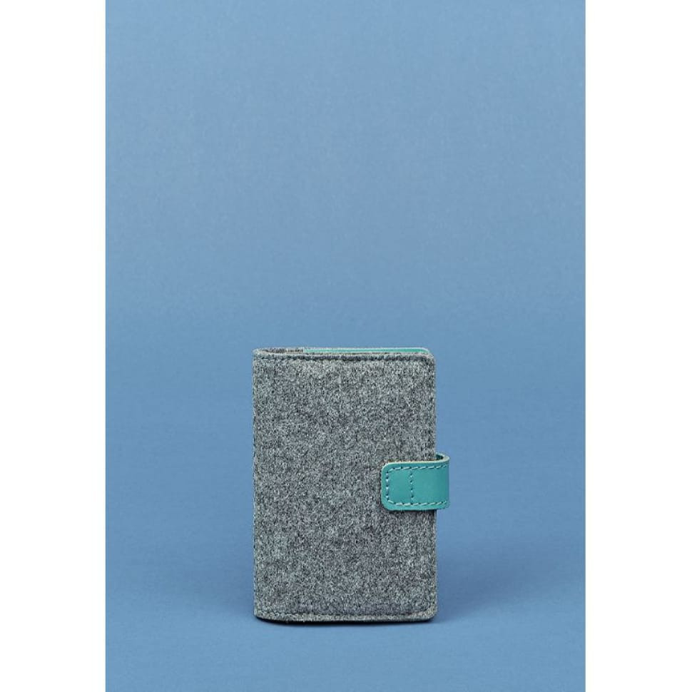 Фетровая женская обложка для паспорта 3.0 с кожаными бирюзовыми вставками