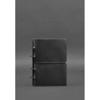 Leather notebook on rings (soft beech) 9.0 in soft black cover