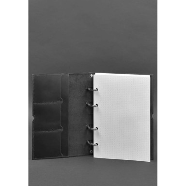 Leather notebook on rings (soft beech) 9.0 in soft black cover