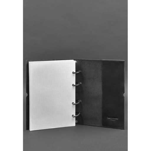 Шкіряний блокнот на кільцях (софт-бук) 9.0 в м'якої чорної обкладинці