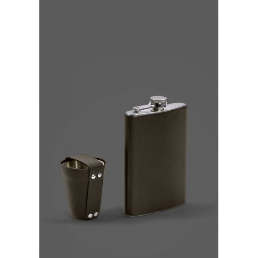 Набір з флягою та чарками у шкіряному чохлі темно-коричневий Crazy Horse