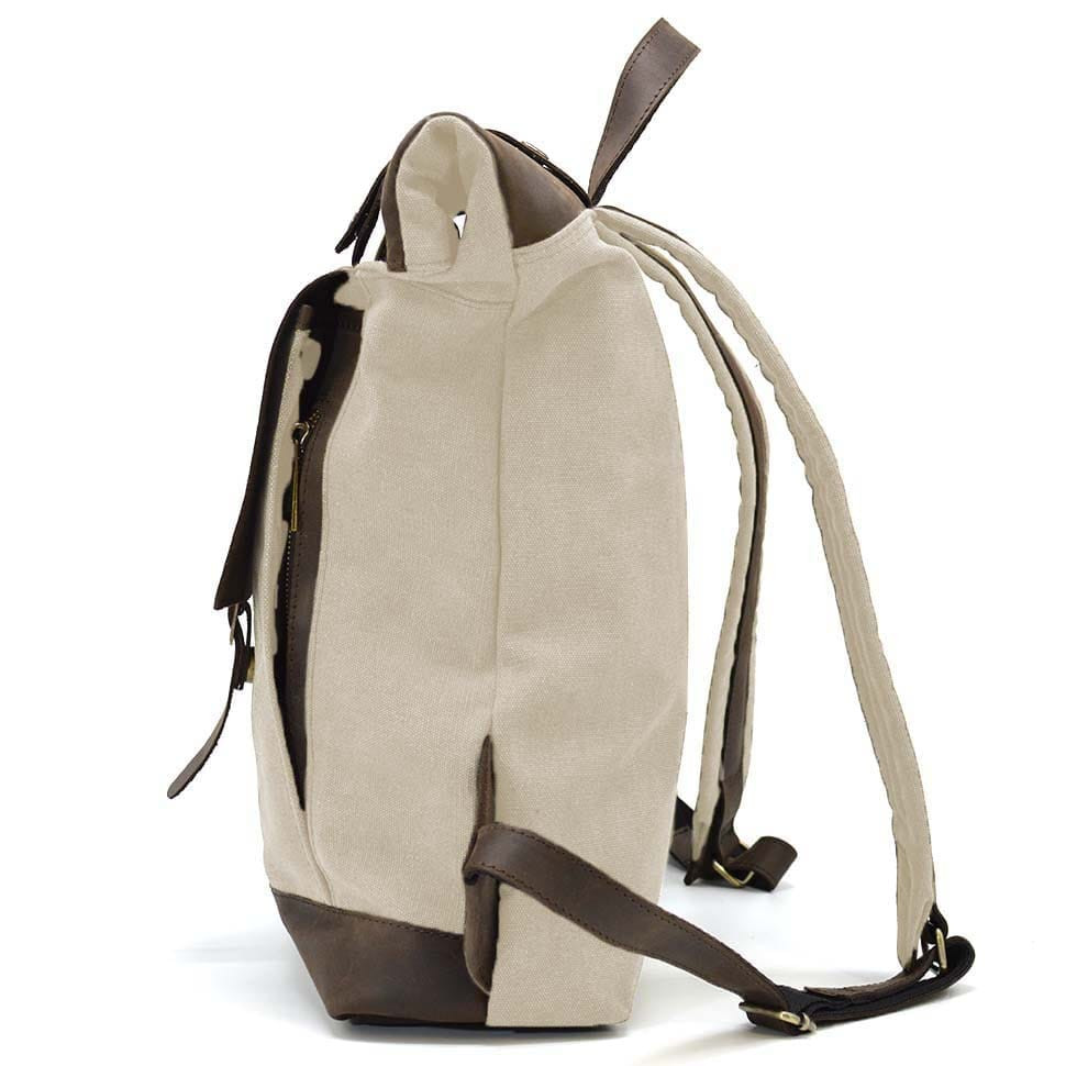 Ролл-ап рюкзак из кожи и канвас TARWA RCj-5191-3md слоновая кость