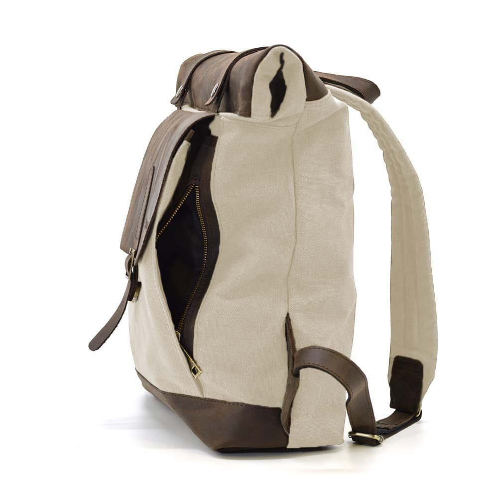 Ролл-ап рюкзак из кожи и канвас TARWA RCj-5191-3md слоновая кость