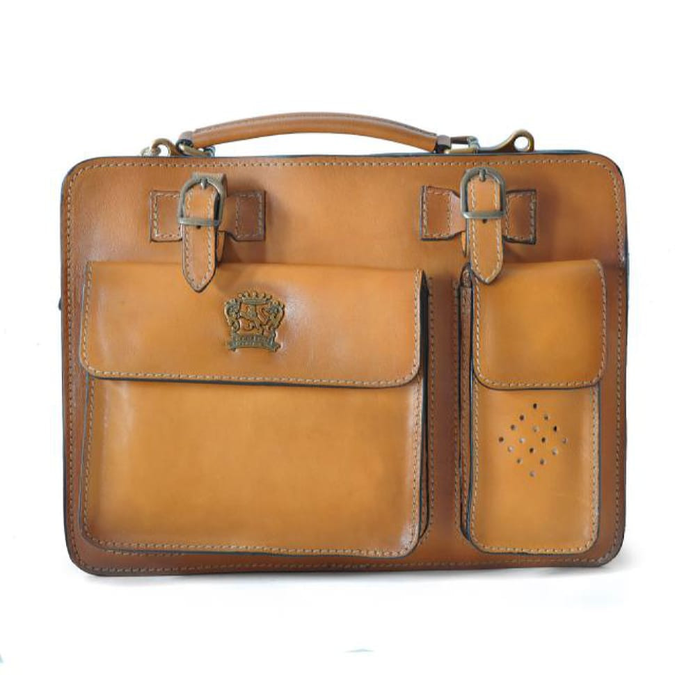 Pratesi BSE466/34 - Business Bag Milano Medium in cow leather Bruce Mustard