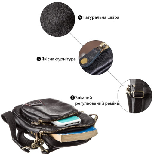 Чоловіча шкіряна сумка з двома знімними ручками SHVIGEL 19110 Чорна