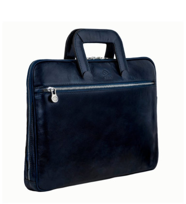 Leather Briefcase Laptop Bag - Brave New World - Blue color - Time Resistance 5229901