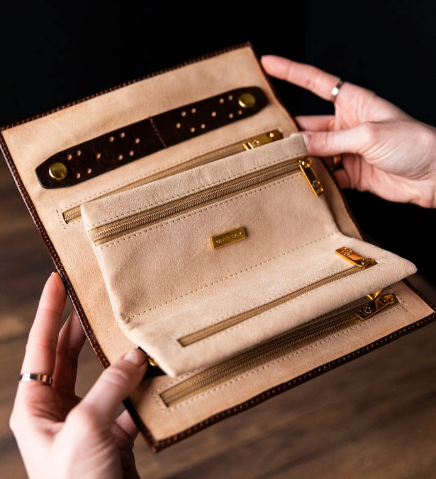 Womens Leather Jewelry Travel Case - Madame Bovary - Brown color - Time Resistance 5240601