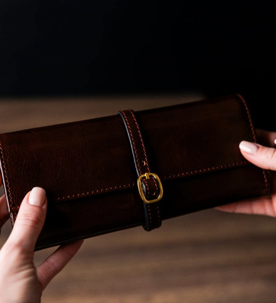 Womens Leather Jewelry Travel Case - Madame Bovary - Brown color - Time Resistance 5240601