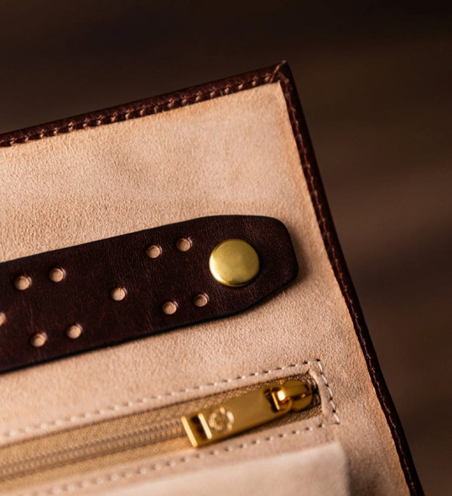 Womens Leather Jewelry Travel Case - Madame Bovary - Brown color - Time Resistance 5240601