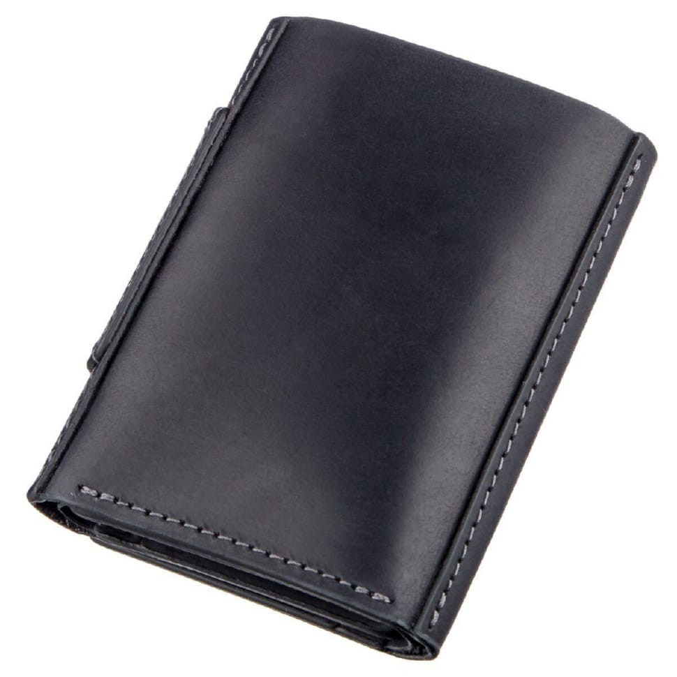 Добротне шкіряне портмоне з вінтажної шкіри в дві додавання Слава ЗСУ GRANDE PELLE 16734 Чорний