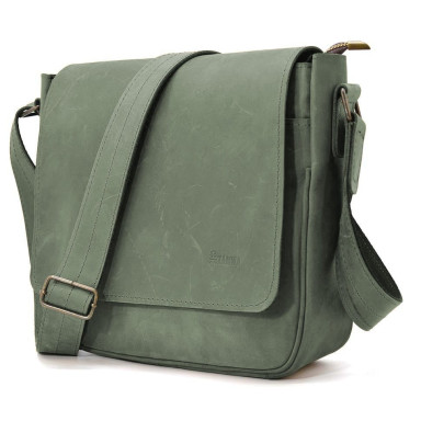 Mens leather shoulder bag RE-0002-3md TARWA green