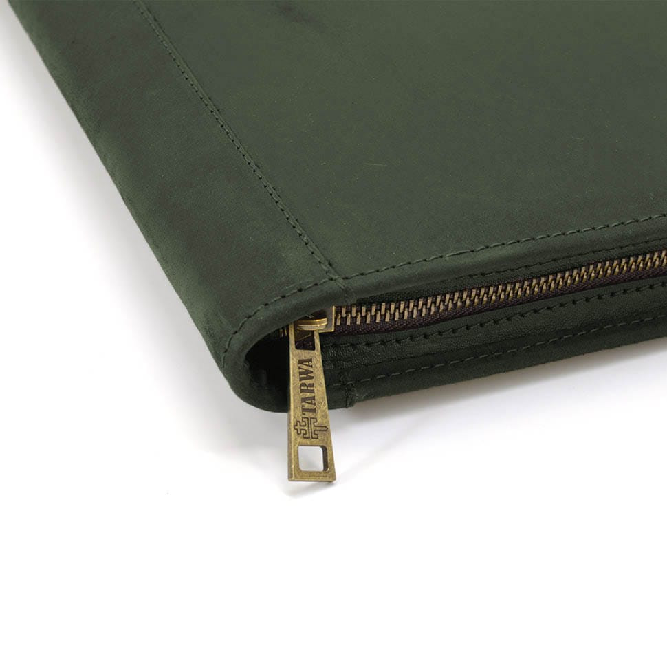 Leather folder for business documents A4+, organizer TARWA RE-1294-4lx green