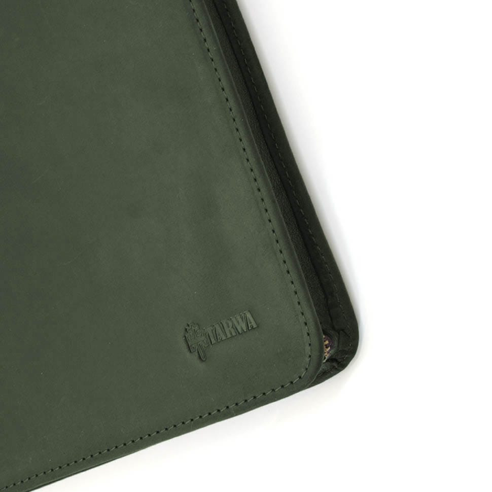 Leather folder for business documents A4+, organizer TARWA RE-1294-4lx green