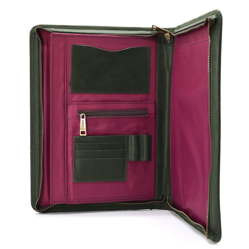 Leather folder for business documents A4+, organizer TARWA RE-1294-4lx green