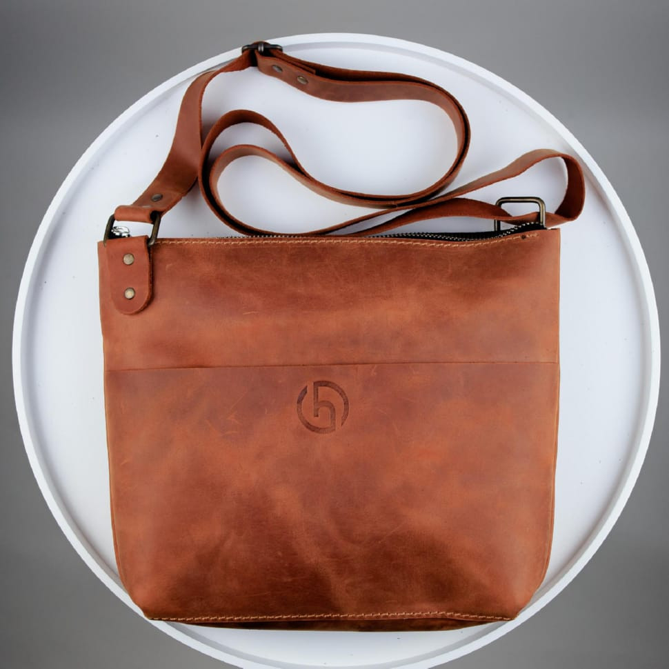 Skill Messenger Bag in Genuine Crazy Horse Leather, Shoulder Bag (Light Brown)