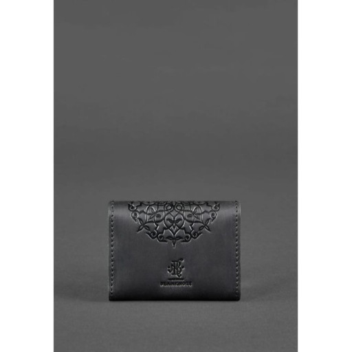 Шкіряний жіночий кард-кейс 3.0 чорний з мандалою
