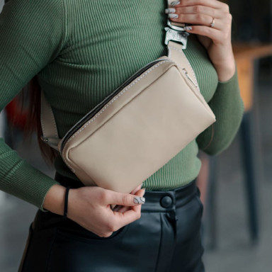 Handmade beige leather banana belt bag PTL