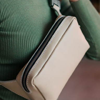 Handmade beige leather banana belt bag PTL