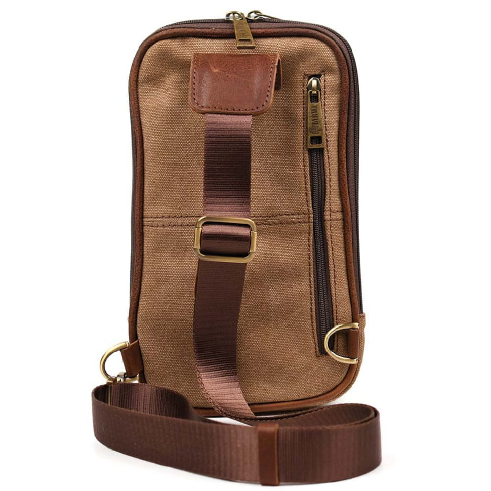 Mens sling backpack made of canvas and leather TARWA GBc-1537-4lx