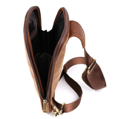 Mens sling backpack made of canvas and leather TARWA GBc-1537-4lx