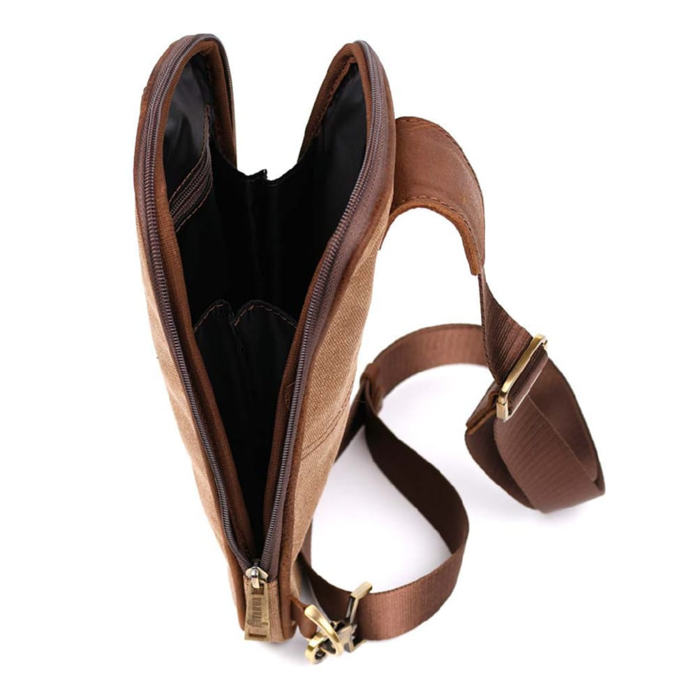 Mens sling backpack made of canvas and leather TARWA GBc-1537-4lx