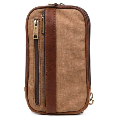Mens sling backpack made of canvas and leather TARWA GBc-1537-4lx