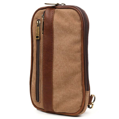 Mens sling backpack made of canvas and leather TARWA GBc-1537-4lx