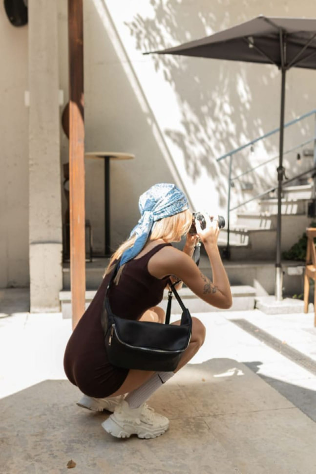 Сумка бананка для фотоапарата шкіряна TARWA RA-1313-4lx чорний крейзі хорс