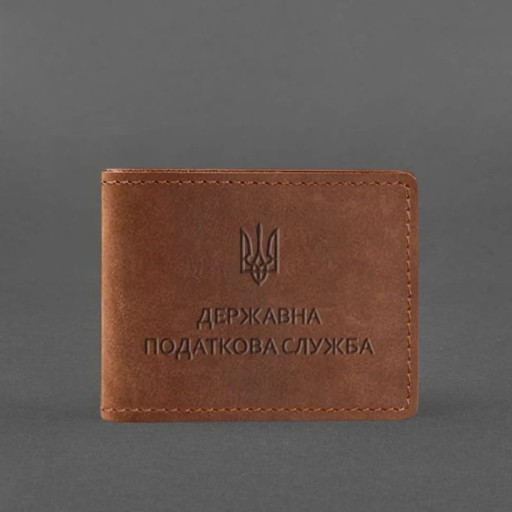 Кожаная обложка на удостоверение Государственной налоговой службы светло-коричневая Crazy Horse