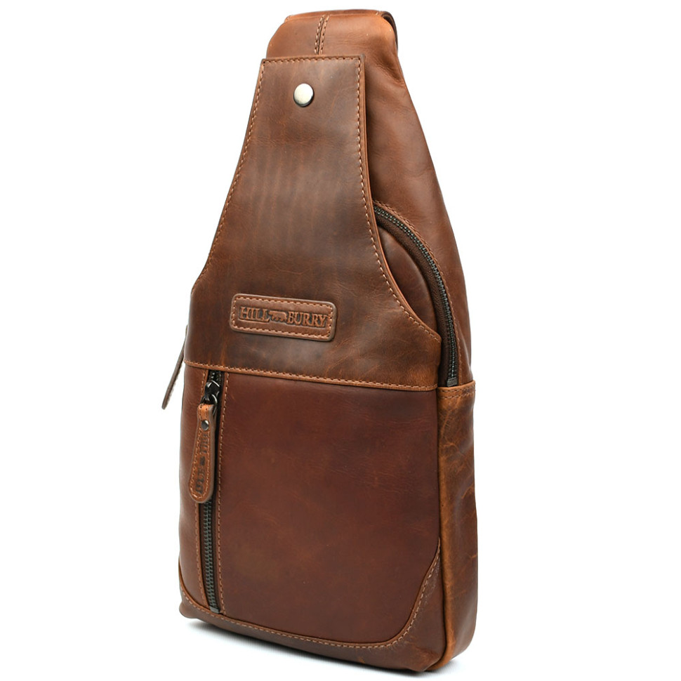 Сумка-слинг мужская кожаная Hill Burry HB6101C коричневая