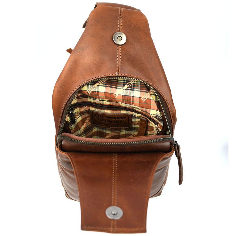 Сумка-слинг мужская кожаная Hill Burry HB6101C коричневая