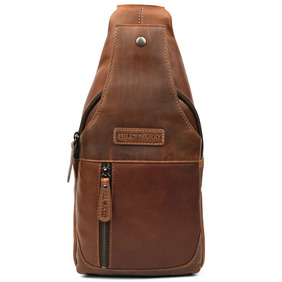 Сумка-слинг мужская кожаная Hill Burry HB6101C коричневая