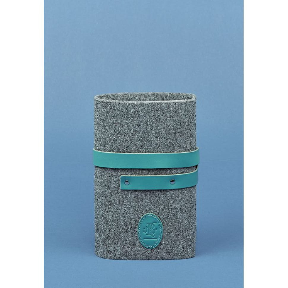 Фетровий жіночий блокнот (Софт-бук) 1.0 з шкіряними бірюзовими вставками