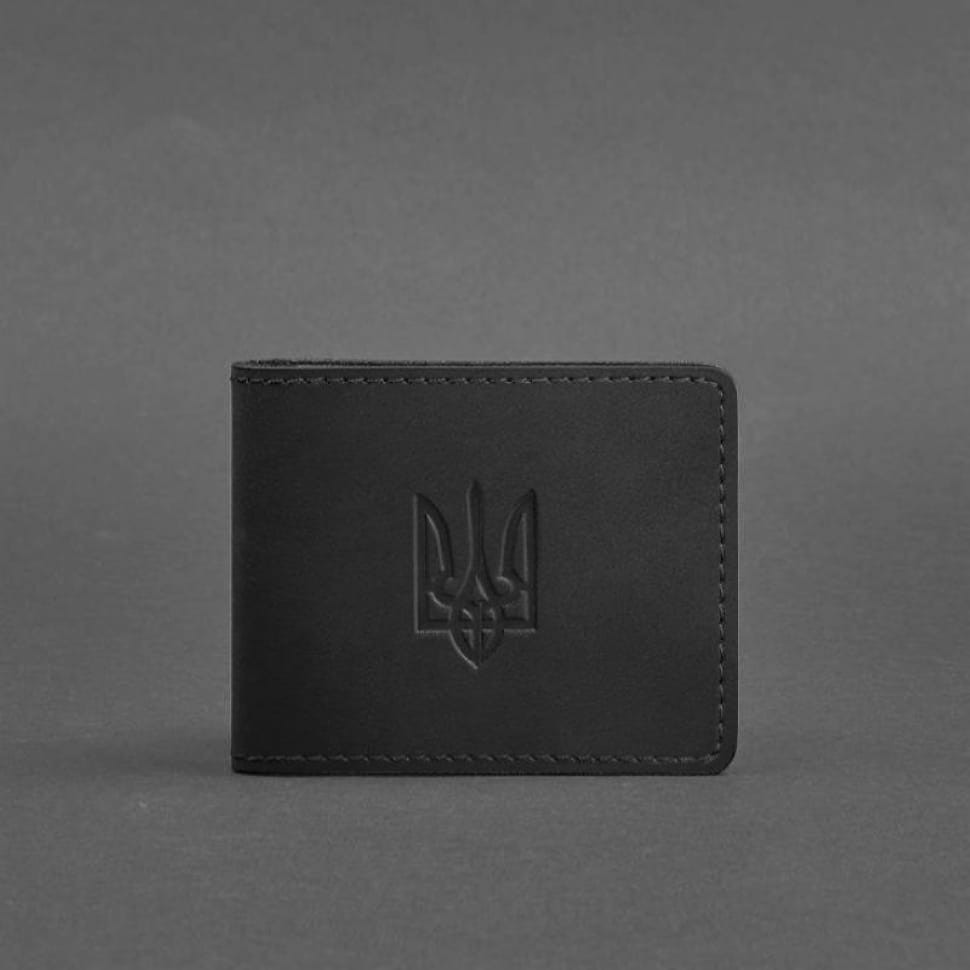 Leather cover for ID card with coat of arms, black Crazy Horse