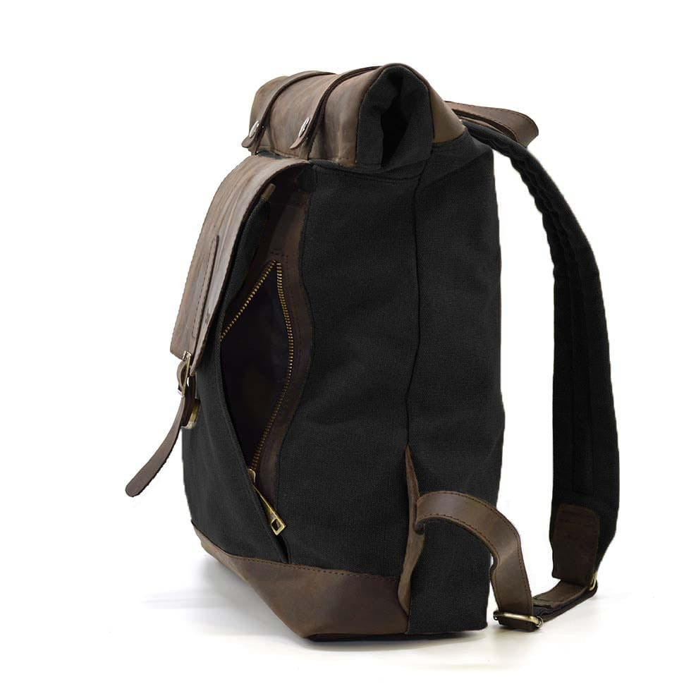 Ролл-ап рюкзак из кожи и канвас TARWA RCg-5191-3md серый