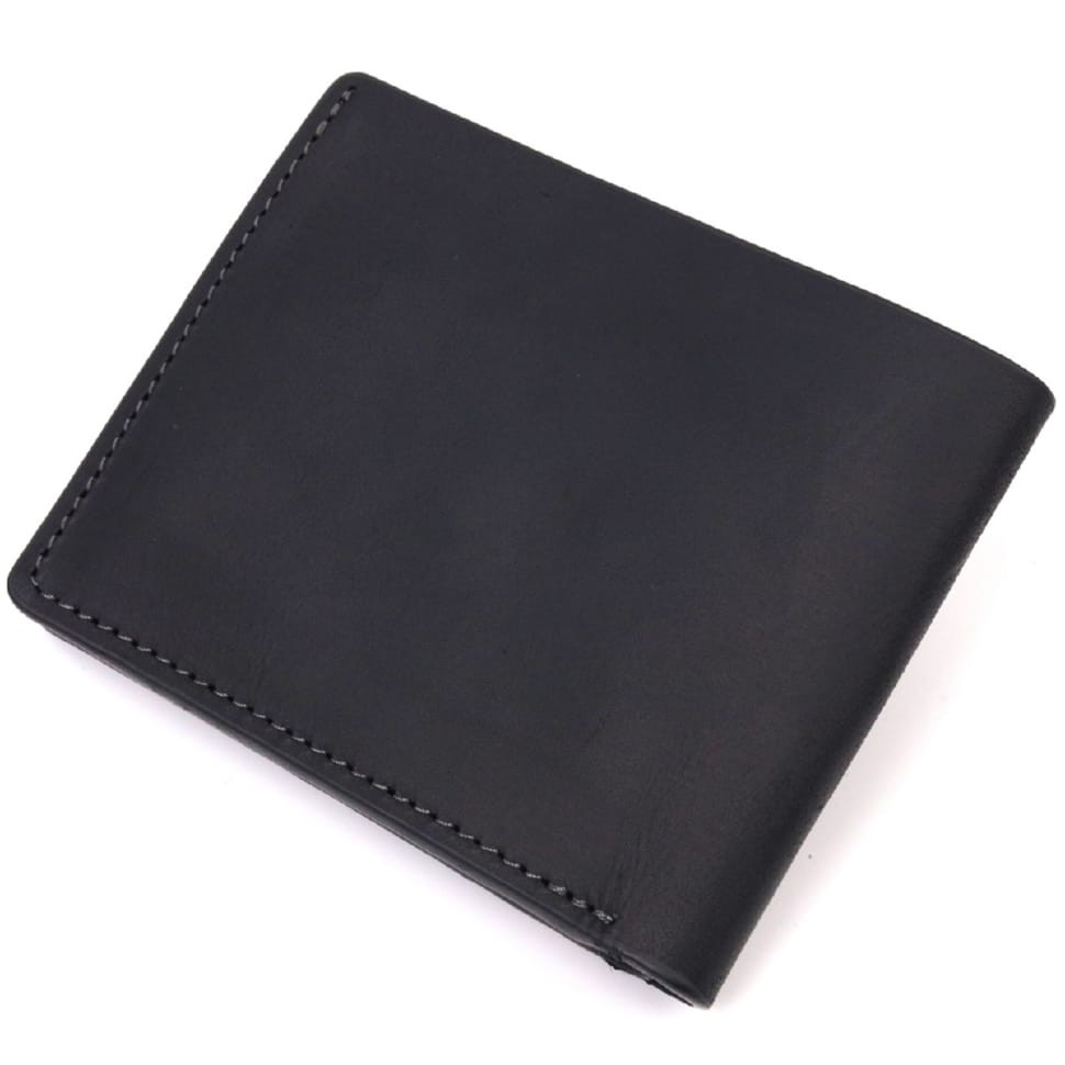 Надійне шкіряне портмоне з вінтажної шкіри в два складання Україна GRANDE PELLE 16735 Чорний