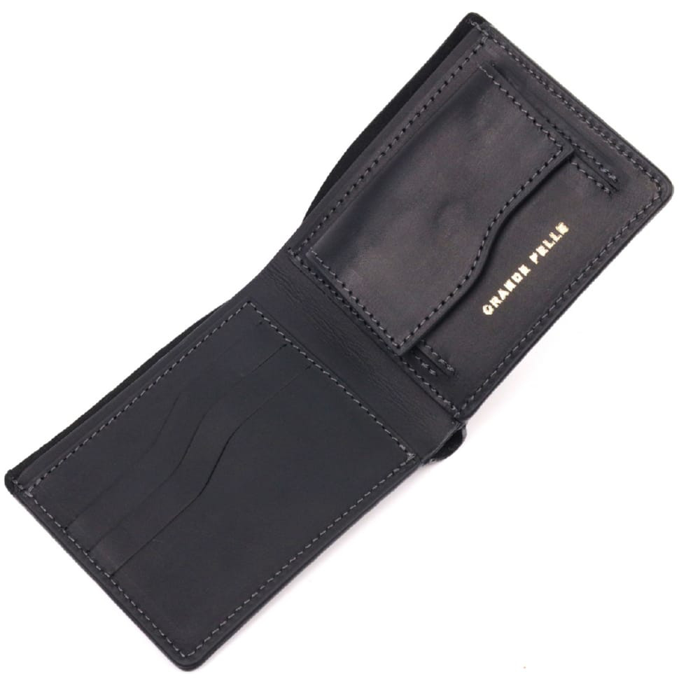 Надійне шкіряне портмоне з вінтажної шкіри в два складання Україна GRANDE PELLE 16735 Чорний