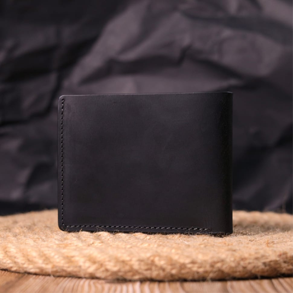 Надійне шкіряне портмоне з вінтажної шкіри в два складання Україна GRANDE PELLE 16735 Чорний
