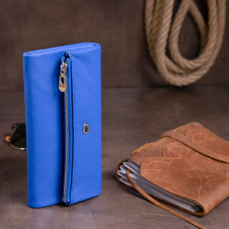 Клатч конверт с карманом для мобильного кожаный женский ST Leather 19268 Синий