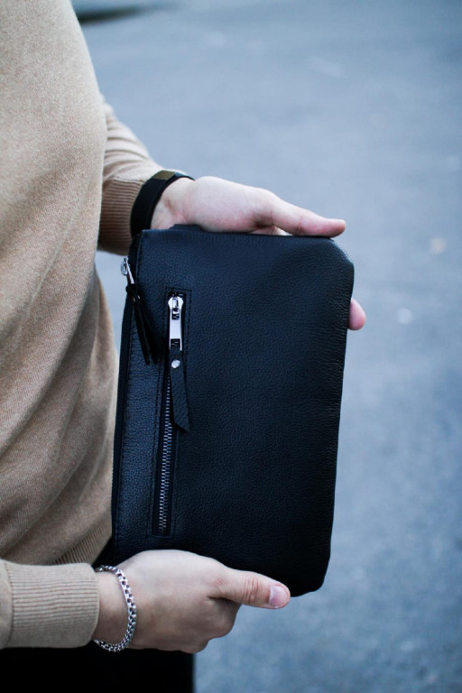 Шкіряний клатч із натуральної зернистої шкіри SKILL (чорний)