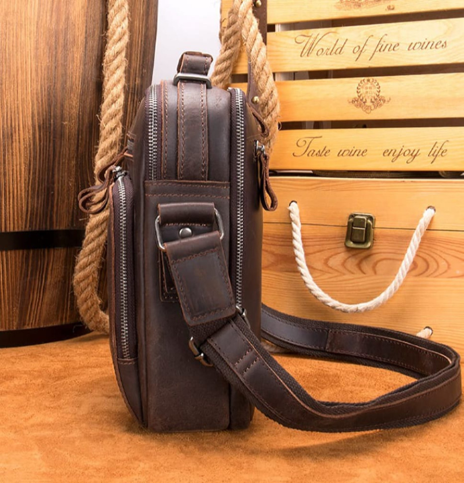 Шкіряна барсетка темно-коричневого кольору Bexhill bx6014 Dark coffee