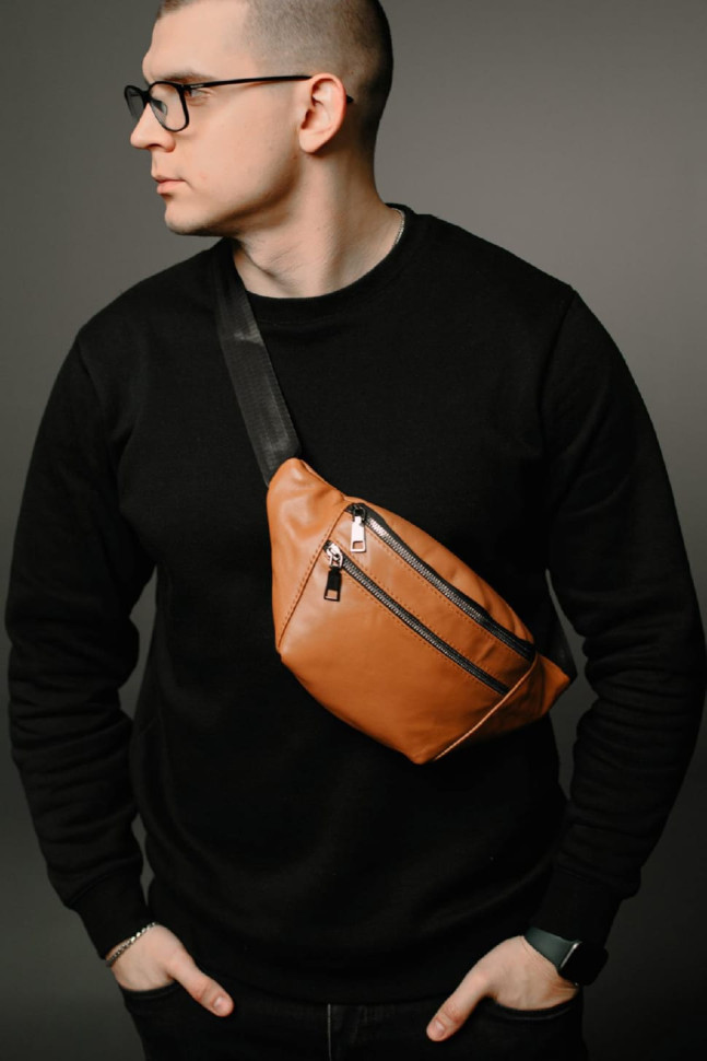 Men`s genuine leather fanny pack ST005 (light brown)