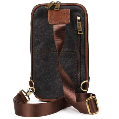 Mens sling backpack made of canvas and leather TARWA GBg-1537-4lx