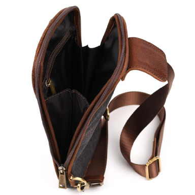Mens sling backpack made of canvas and leather TARWA GBg-1537-4lx