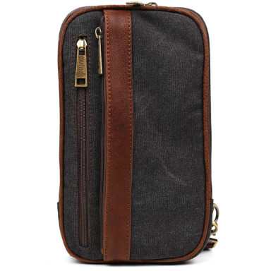 Mens sling backpack made of canvas and leather TARWA GBg-1537-4lx