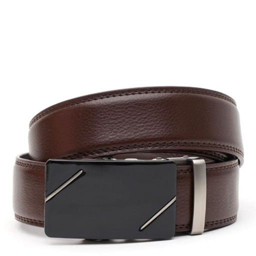 Шкіряний чоловічий ремінь із пряжкою автомат V1GKX46-brown