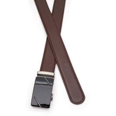 Кожаный мужской ремень с пряжкой автомат V1GKX46-brown